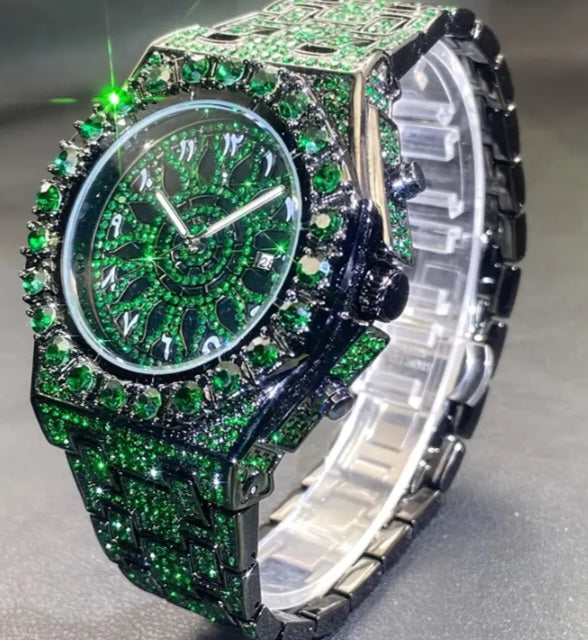 GREEN ICE FAUX GEMSTONE WATCH