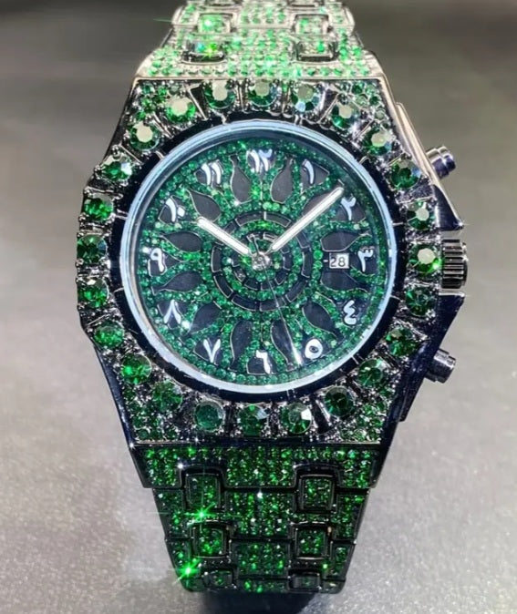 GREEN ICE FAUX GEMSTONE WATCH